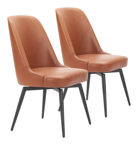 Zuo Keppel Swivel Dining Chair (Set of 2) Brown, Brown Dining Chair, Plush and Durable Faux Leather Fabric, Plywood, Indoor Dining, 19.7" W x 23.6" D x 35.4" H