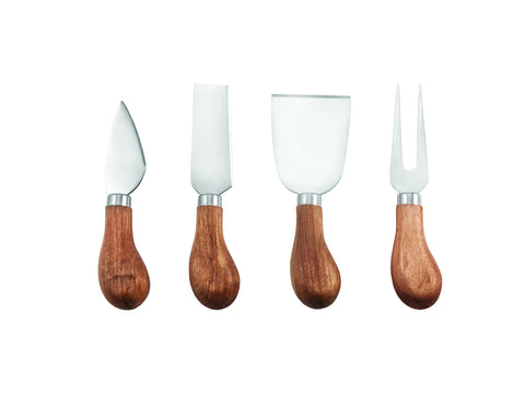 Twine Gourmet Cheese Knives - Stainless Steel Knife Set - Charcuterie Tools Cheese Board Accessories - Stainless Steel and Wood, Set of 4