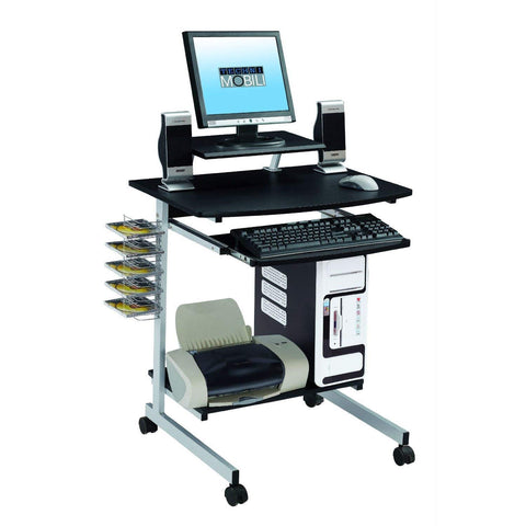 FastFurnishings Mobile Compact Computer Cart Desk with Keyboard Tray