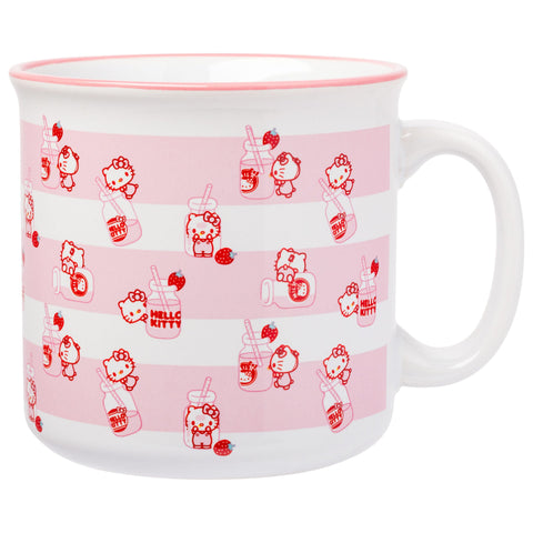 Silver Buffalo Sanrio Hello Kitty Strawberry Milk Bottle Pattern Ceramic Camper Mug, 20 Ounces