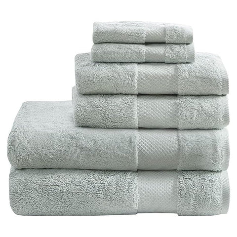 Oakestry 6-Pc 100% Cotton Turkish Dobby Border Bath Towel Set Quick Dry Luxury Soft & Highly Absorbent Premium Thick Soft Towels for Bathroom, Seafoam