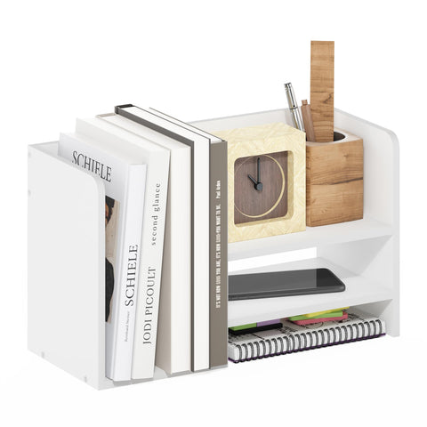 Furinno HERMITE Desk Organizers and Accessories with File Holder, Office Organization, Desk Top Book Shelf, for Office Supplies, Desk Accessories, White