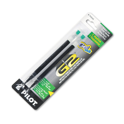 Pilot, G2 Gel Ink Refills, Fine Point 0.7 mm, Green, Pack of 2
