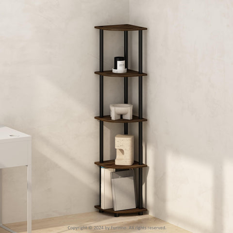 Furinno Turn-N-Tube 5 Tier Multipurpose Corner Display Rack Shelving Unit Columbia Walnut/Black