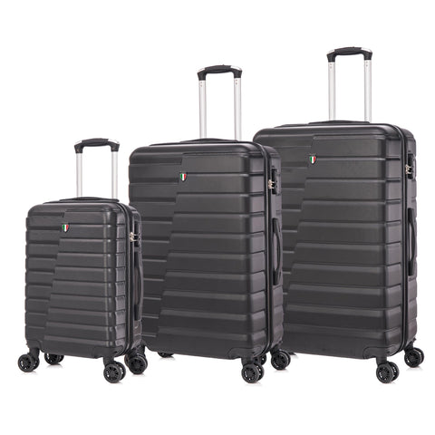 TUCCI Italy MARVELLO 3PC Hardside Luggage Set (20", 24", 28") - Black