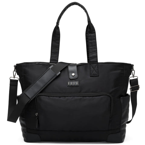 ELLE Voyage 25L Twill and Vegan Leather Weekender Duffel Bag | Black