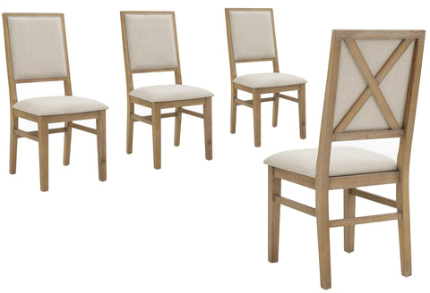 Crosley Furniture Joanna Modern Farmhouse Upholstered X Back Wood Dining Chairs Set of 4, Kitchen Chair, Rustic Brown/Creme