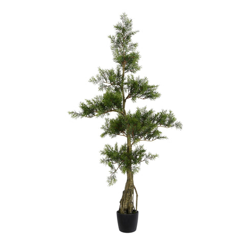 Vickerman Everyday Artificial Potted Cedar Tree 4ft Tall - Natural Green Cedar Decor- Indoor Home Office Faux - Christmas Or All Season Decoration