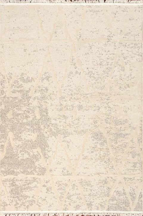 Pasargad Home Sutton Collection Geometric Rug- Soft Polypropylene & Polyester Living Room, Bedroom, Home Area Rug, 8' 6" X 11' 6", Ivory/Grey