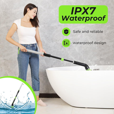 EasyScrub Cordless Electric Spin Scrubber - Powerful 350 RPM Cleaning with 4 Replaceable Heads, Adjustable Extension Handle, IPX7 Waterproof, Ideal for Shower, Tiles, Tubs, and Grout