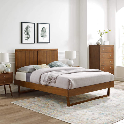 Modway Alana Wood Twin Platform Bed in Walnut with Angular Frame, Single
