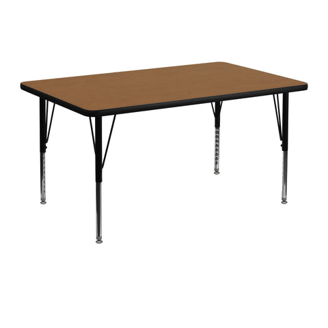 Flash Furniture Wren 30"W x 48"L Rectangular Oak Thermal Laminate Activity Table - Height Adjustable Short Legs