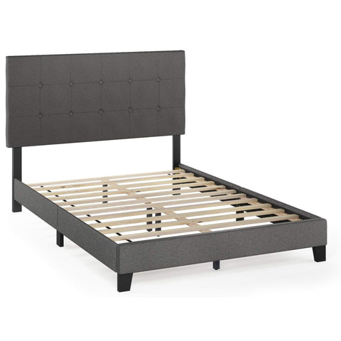 Oakestry Full Size Upholstered Platform Bed Frame with Button Tufted Headboard, Stone Grey Modern Design, Durable Composite Wood & Soft Nylon Fabric, CARB P2 Certified Construction