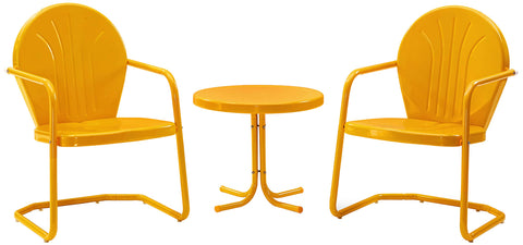 Crosley Furniture Griffith 3-Piece Outdoor Chair and Side Table Set, Retro Metal Bistro Patio Sets for Porch, Tangerine