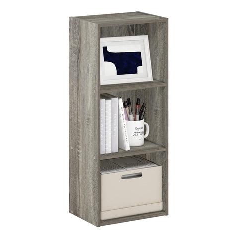 Furinno LUDER Book Shelf, 3-Cube Bookshelf, Bookcase with Open Shelves, 9.3 x 12 x 31.5, Easy Assembly, for Living Room, Bedroom, Home Office, French Oak