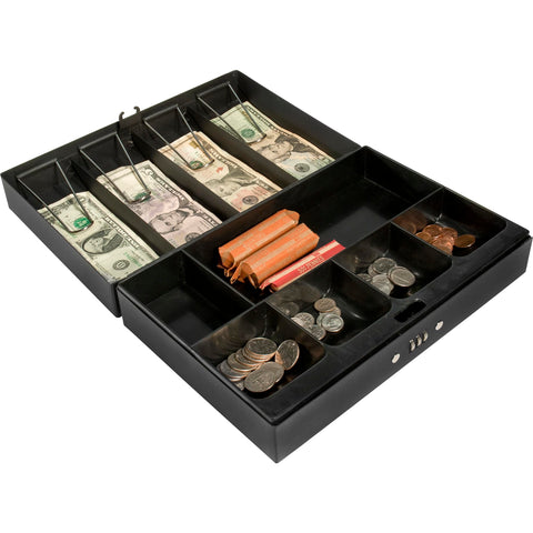 BARSKA 12-Inch Cash Box and 6 Compartment Tray with 4 Bill Holder , Black, Medium
