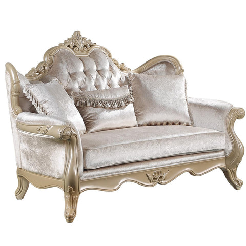Libertee Loveseat w/3 Pillows Beige Fabric  and Champagne