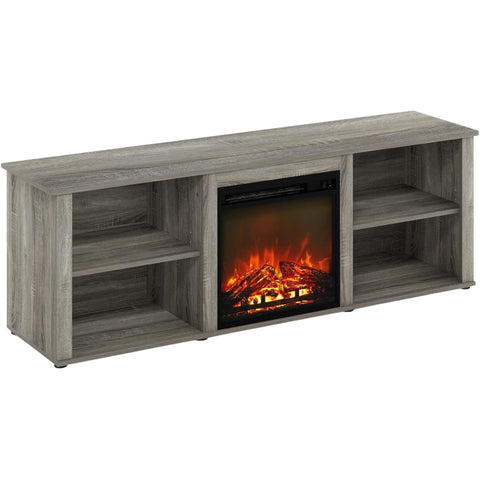 Oakestry 70-Inch TV Stand with Electric Fireplace, French Oak Grey Finish, Entertainment Center with Storage Shelves and Cable Management