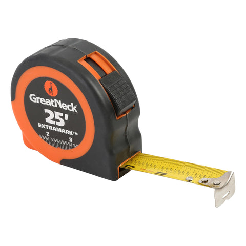 GreatNeck 95005 ExtraMark 25 Ft. x 1 Inch Rubber Grip Power Tape Measure, Color May Vary