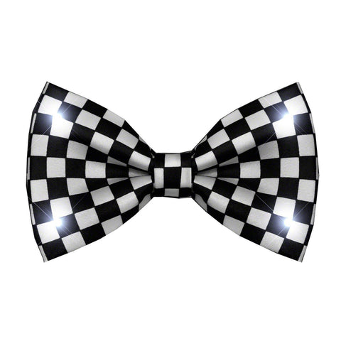 blinkee Black and White Checkered Bow Tie with White LED Lights