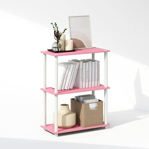 Furinno Turn-N-Tube Book Shelf, 3-Tier Bookshelf, Bookcase with Multipurpose Compact Display Rack, 11.6 x 23.6 x 29.6, for Living Room, Bedroom, Home Office, Pink/White