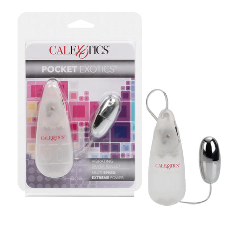 CalExotics Pocket Exotics Vibrating Silver Bullet Vibrator, Powerful Multiple Speed and Easy Controller, Adult Sex Toy SE-1105-05-2