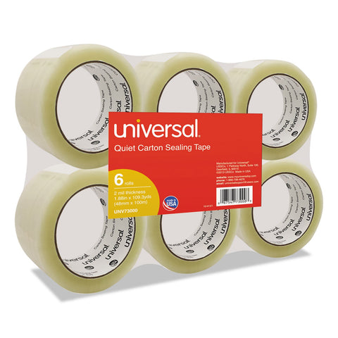 Universal UNV73000 Quiet Acrylic 1.88 in. x 3 in. x 110 yds. Box Sealing Tape - Clear (6/Pack)