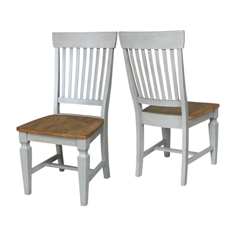 IC INTERNATIONAL CONCEPTS Vista Solid Wood Slat Back Chairs in Distressed Hickory/Stone - Set of 2