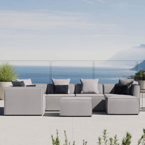 Modway EEI-4387-GRY Saybrook Patio Upholstered Sectional Sofa in Gray, 7-Piece Set