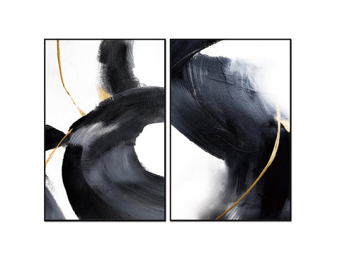 Whiteline Modern Living Nero 2-Piece Canvas Wall Art Set, 40" x 60" Each Panel, Black PS Frame, Black & White Abstract, Ready to Hang
