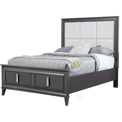 Oakestry Queen Platform Bed Upholstered Dark Grey Linen Frame Modern Low Profile Sleek Design Wood Slat Support No Box Spring Required Sturdy Bedroom Furniture for Minimalist Contemporary Homes