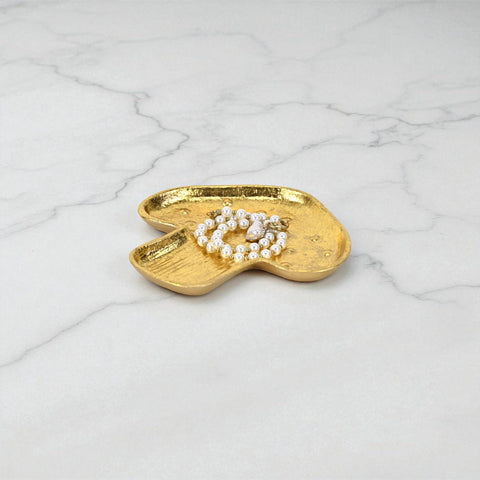 Cressida 7" Cast Iron Mushroom Trinket Dish - Whimsical Style - Glossy Gold Finish - for Table, Shelf, or Vanity Display - by Cheungs