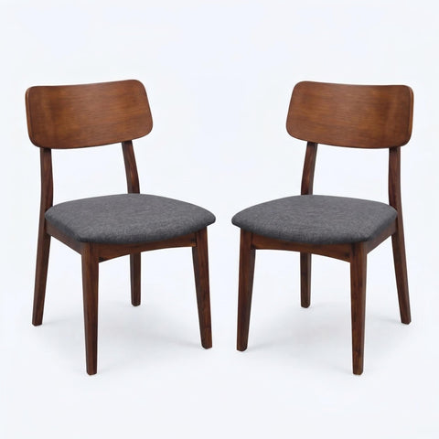 Carolina Chair & Table Solid Blackwood Dining Chairs with Gray upholstered Seats, Natural Finish (Set of 2)