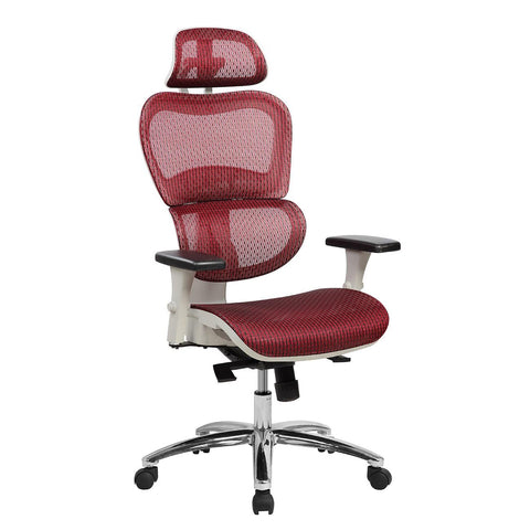 Techni Mobili Deluxe High Back Mesh Office Executive Chair with Neck Support. Color: Red
