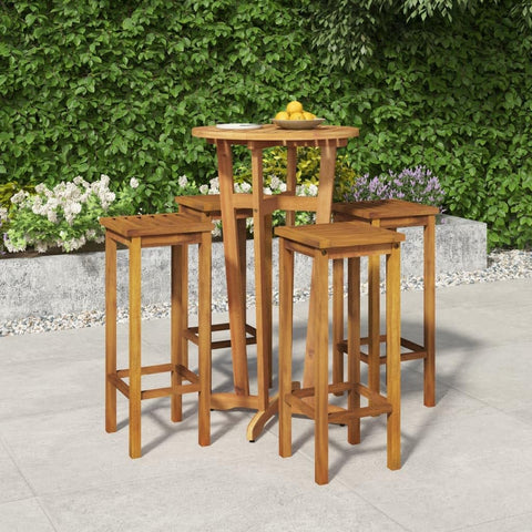 Oakestry 5-Piece Garden Bar Set Solid Acacia Wood Large Outdoor Bar Table & 4 Stools
