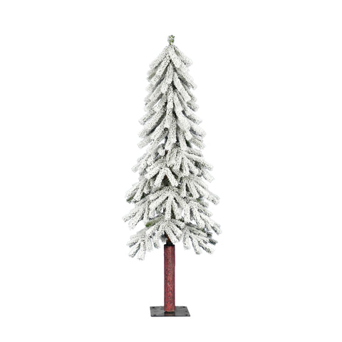 Vickerman 4' x 24" Flocked Alpine Artificial Christmas Tree - Unlit - Snow Covered Faux Tree - Seasonal Indoor Home Decor - Wood Trunk - Snowy Small Decorative Tree