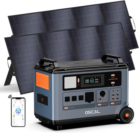 OSCAL PowerMax 6000 Solar Generator with 2×400W Solar Panel, 120V/240V Power Station 6000W AC Outlets (7200W Peak), 2200W AC Charging/2400W Solar Charging, Emergency for Home, Battery Backup