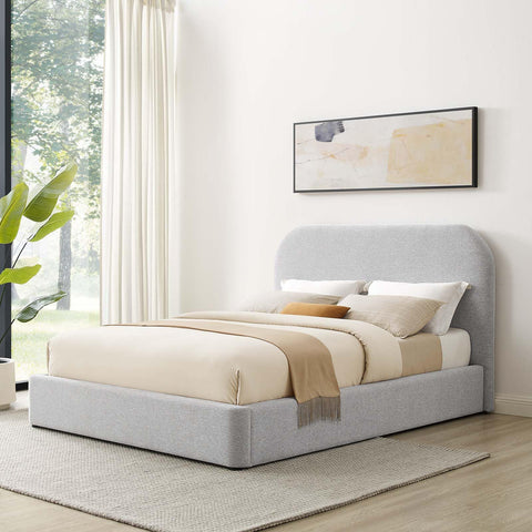Modway Keynote Modern Full Bed Frame with Curve Shaped Headboard in Heathered Weave Light Gray, Woven Heathered Fabric Upholstery, Full Size Platform Bed, Soft Cloud Bed Frame, No Box Spring Needed