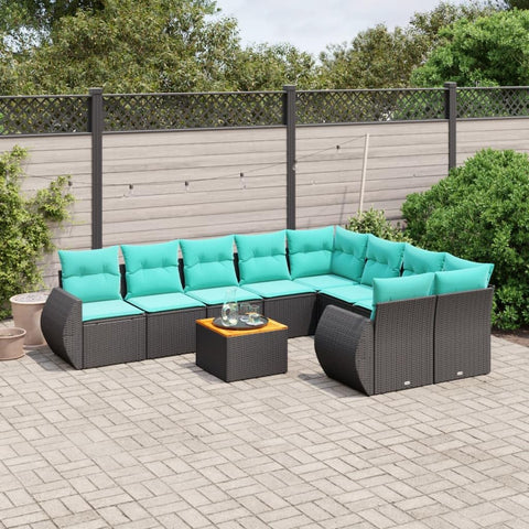 vidaXL Patio Sofa Set with Cushions 10 Piece, Outdoor Conversation Set with Storage, Patio Furniture Set, Modern Style, Black Poly Rattan