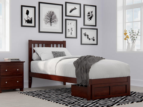 Tahoe Twin Extra Long Bed with Foot Drawer and USB Turbo Charger in Walnut
