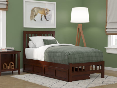 Tahoe Twin Bed with Footboard and 2 Drawers in Walnut