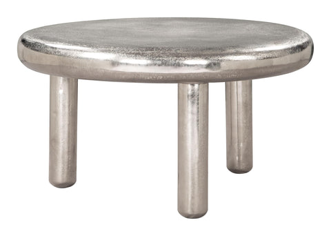 Arian Coffee Table Silver, Silver Coffee Table, Modern Style, Recycled Aluminum Round Shape Tabletop, Recycled Aluminum, Indoor Living, 31.9" W x 31.9" D x 18.1" H