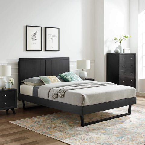 Modway Alana Wood Full Platform Bed in Black with Angular Frame, Double