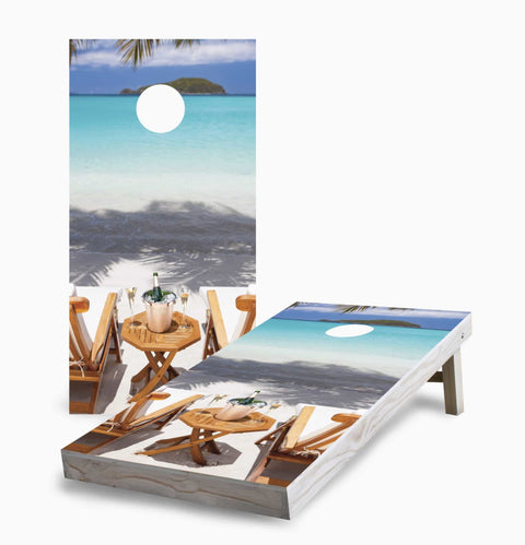 Skip's Garage Beach Chairs 2x4 Cornhole Boards - Corn Filled Bags - Include Case + Edge Lights