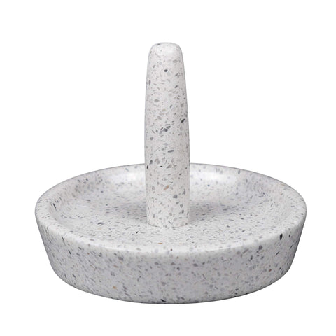 Creative Home Natural Terrazzo Stone Ring Holder & Trinket Tray? Hand?Polished Speckled Accessory Organizer & Jewelry Catchall?4.4" Diam. x 3.5" H, Off-White(Speckled)