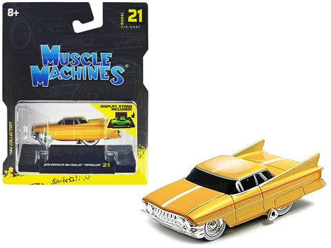 Muscle Machines Gene Winfield’s 1961 Cadillac Maybelline Yellow Metallic with White Stripes 1/64 Diecast Model Car