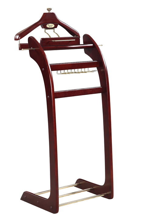 Proman Products Windsor Signature Valet Stand VL16158 with Tray, Detachable Contour Hanger, Trouser Bar, Tie Rack, 13.5" W x 16.5" D x 45" H, Dark Mahogany