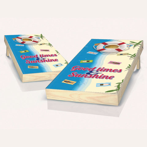 Skip's Garage Beach Themed Cornhole Set - 2x4 Boards (Corn Filled Bags) - Include Case + Hole + Edge Lights