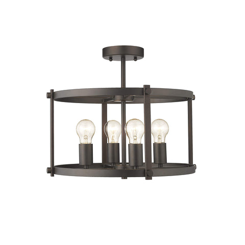 Chloe Lighting IRONCLAD Farmhouse 4 Light Rubbed Bronze Convertible Semi-Flush Ceiling Fixture 17.5" Wide