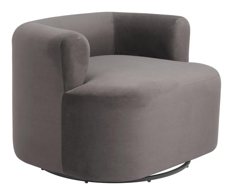 Zuo Mugav Swivel Chair Gray, Gray Accent Chair, Modern Style, Velvet, Soft and Smooth Velvet Fabric, Plywood, Indoor Living, 35" W x 28.3" D x 24.8" H, Non-Stackable